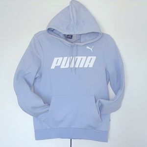Pastel baby blue Puma hoodie size small fleece interior warm logo sweatshirt